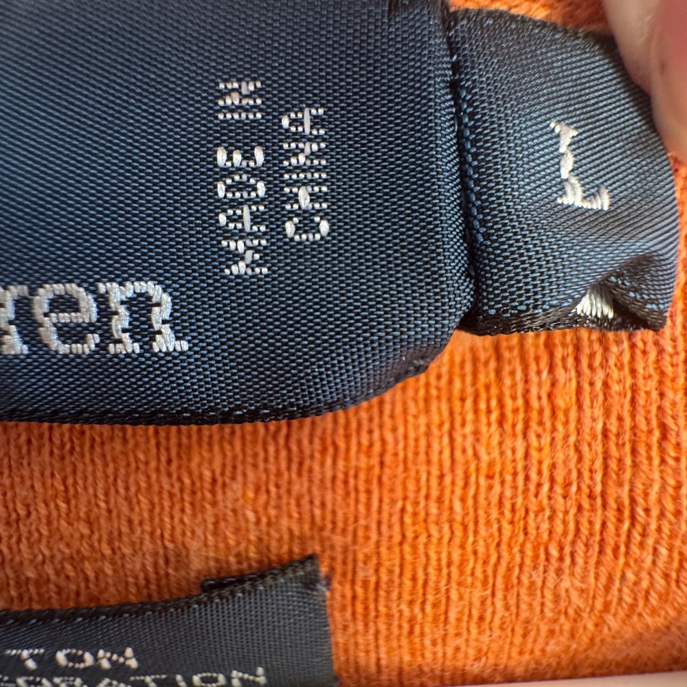 Polo Ralph Lauren Mens Large Orange V-Neck Sweater 100% Pima Cotton Pony Logo - Picture 4 of 6